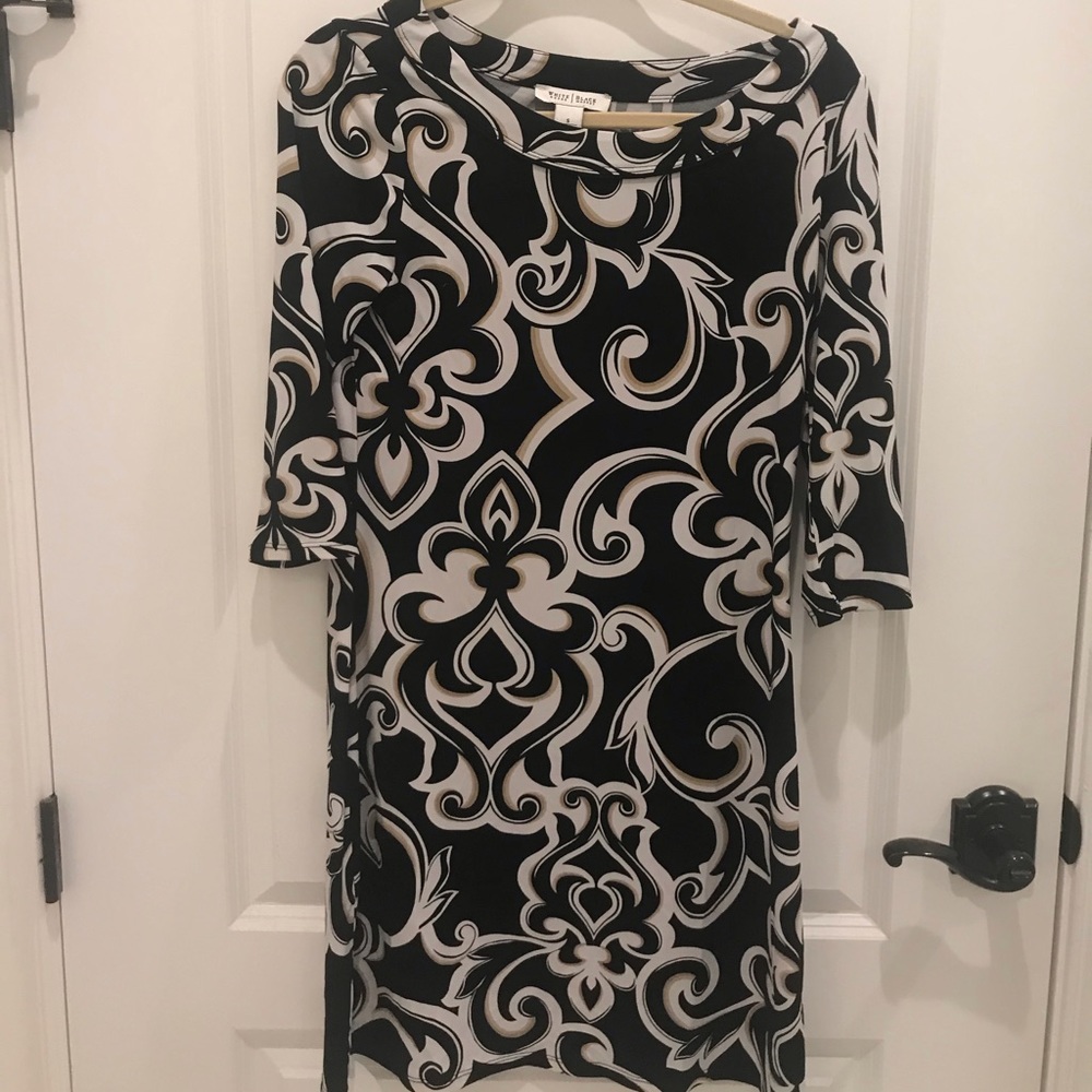 WHBM Dress, black, white and tan. Like new.